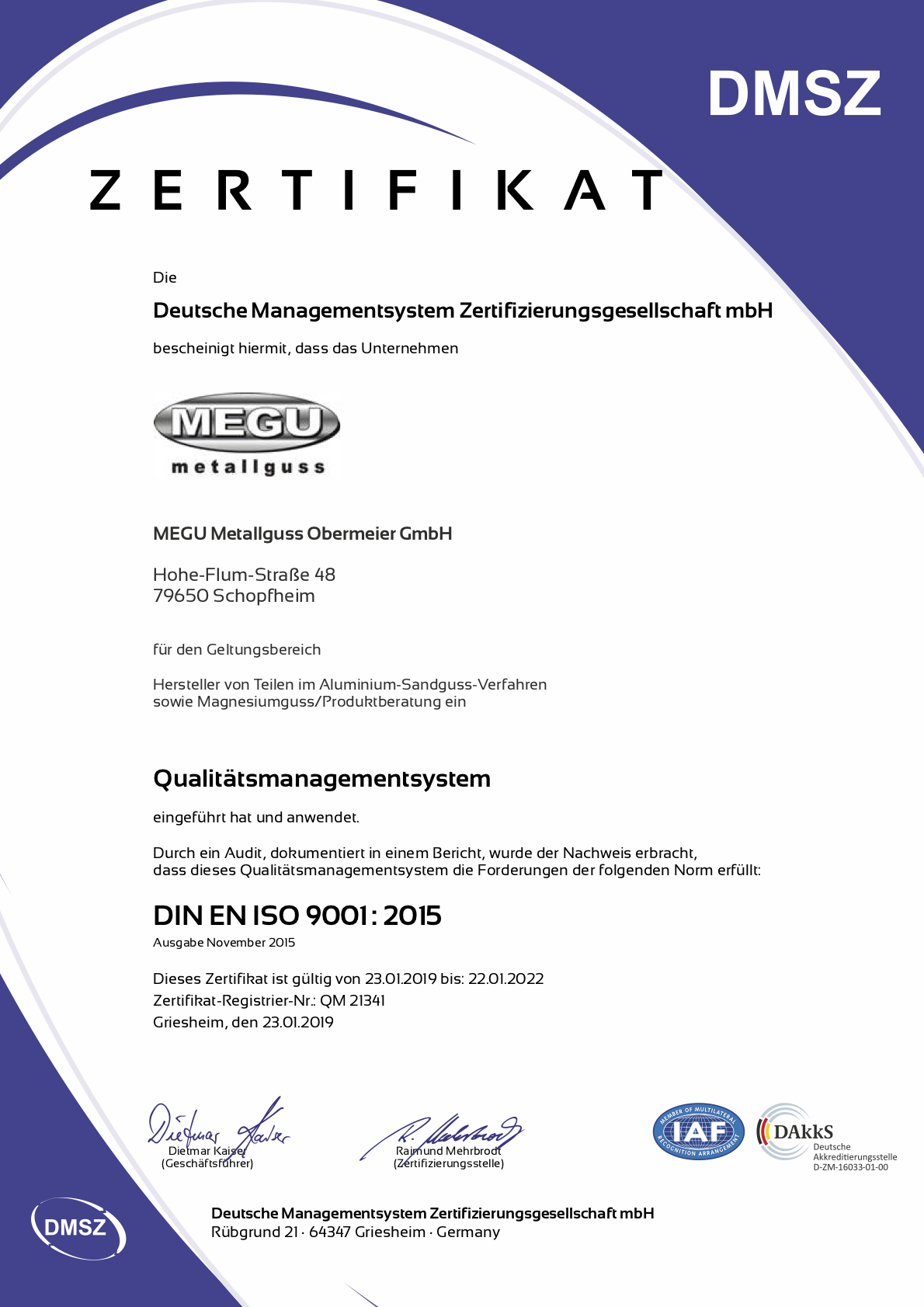 Zertifikat MEGU deutsch 9001 2019 4